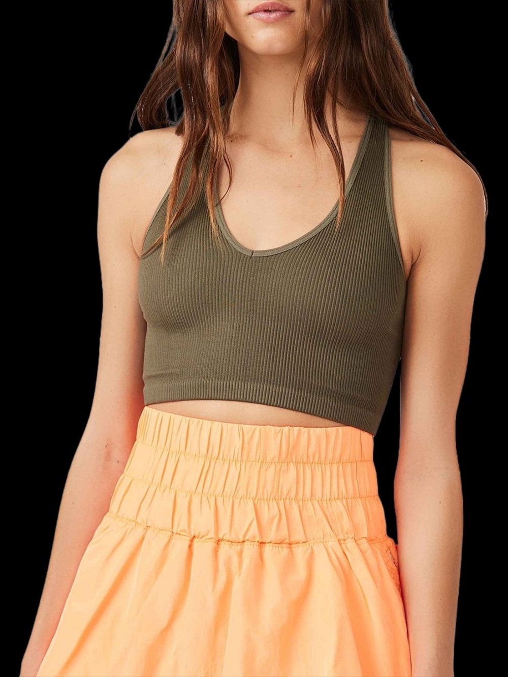 Free People Movement Ribbed Olive Green Crop Tank Top Xs